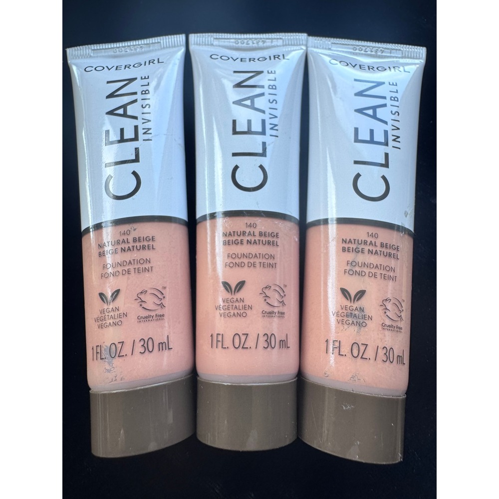 3x Covergirl Clean Invisible Foundation 140 Natural Beige Vegan 1oz Each